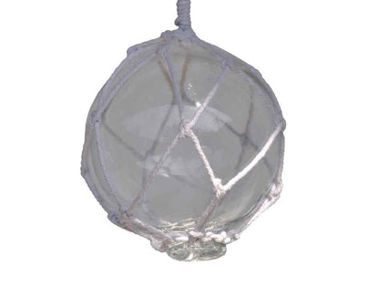 Clear Japanese Glass Ball With White Netting Christmas Ornament 4""