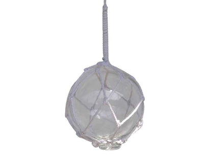 Clear Japanese Glass Ball With White Netting Christmas Ornament 4""