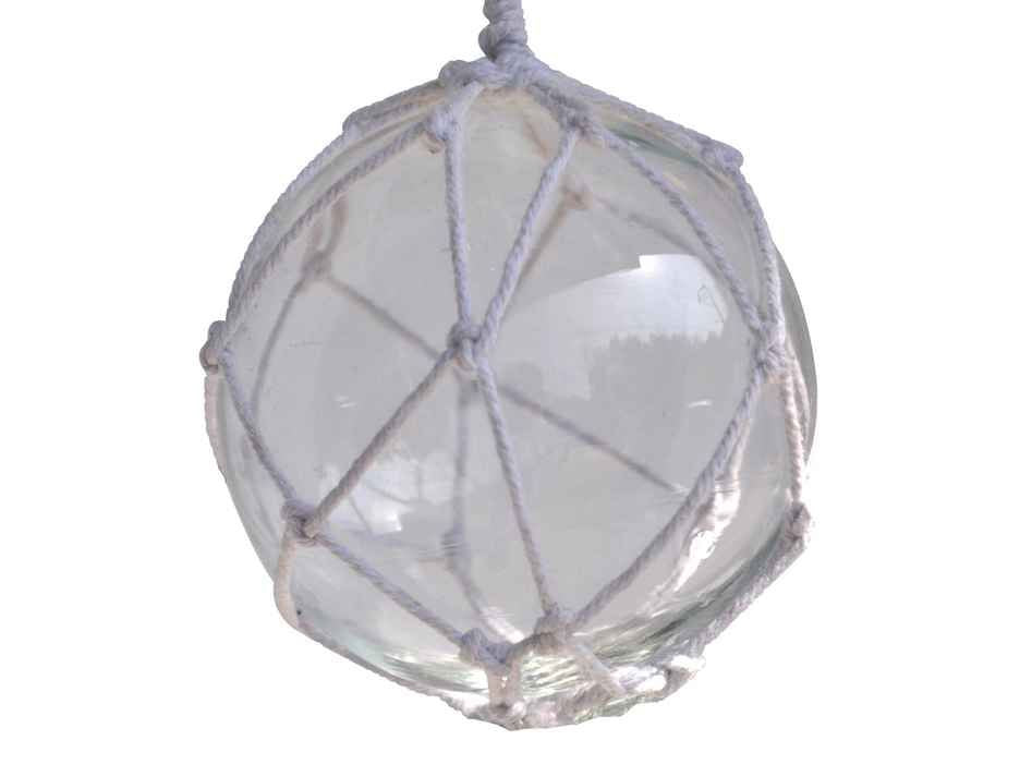 Clear Japanese Glass Ball With White Netting Christmas Ornament 4""