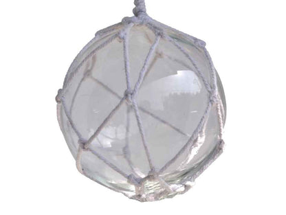 Clear Japanese Glass Ball With White Netting Christmas Ornament 4""