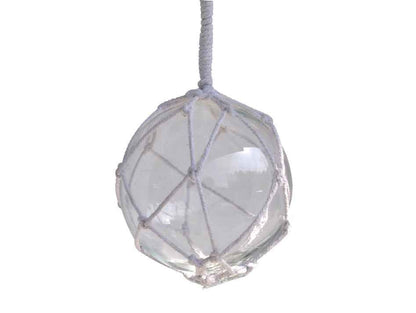 Clear Japanese Glass Ball With White Netting Christmas Ornament 4""