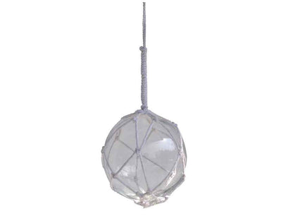 Clear Japanese Glass Ball With White Netting Christmas Ornament 4""