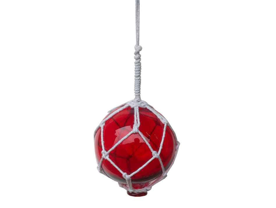 Red Japanese Glass Ball With White Netting Christmas Ornament 4""