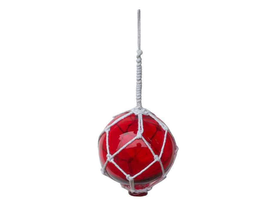 Red Japanese Glass Ball With White Netting Christmas Ornament 4""