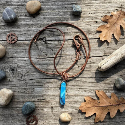 Turquoise Agate Crystal Pendant Leather Necklace