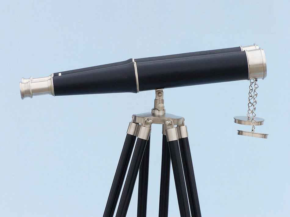 Floor Standing Admiral's Brushed Nickel with Leather Binoculars 62""
