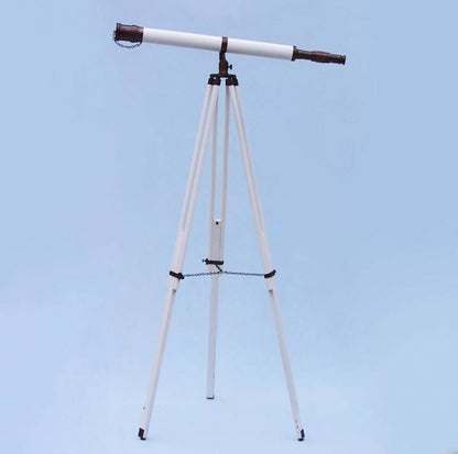Floor Standing Bronzed With White Leather Galileo Telescope 65""