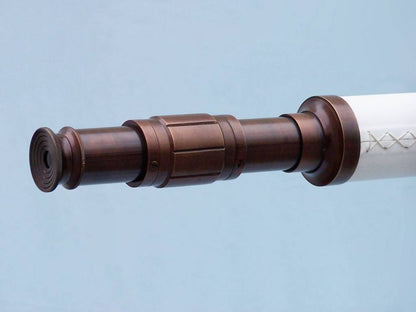 Floor Standing Bronzed With White Leather Galileo Telescope 65""