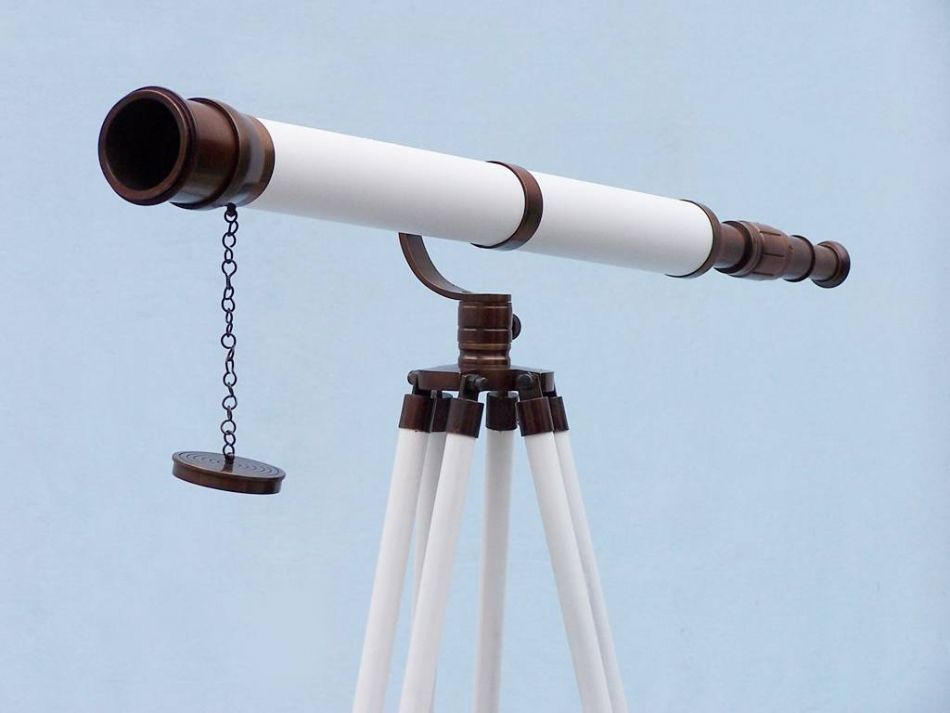 Floor Standing Bronzed With White Leather Galileo Telescope 65""