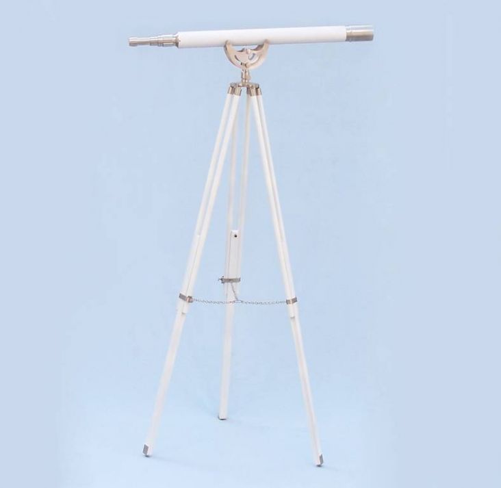 Floor Standing Brushed Nickel With White Leather Anchormaster Telescope 65""