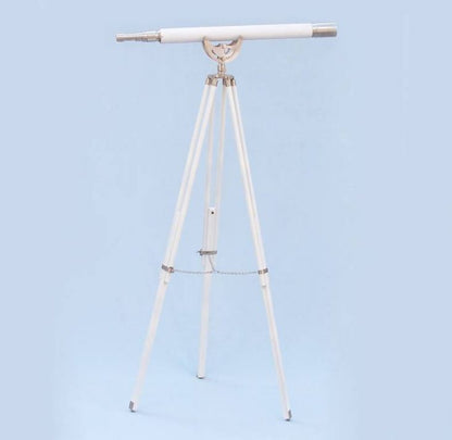 Floor Standing Brushed Nickel With White Leather Anchormaster Telescope 65""