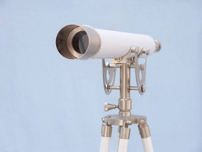Floor Standing Brushed Nickel With White Leather Anchormaster Telescope 65""