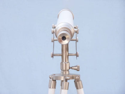 Floor Standing Brushed Nickel With White Leather Anchormaster Telescope 65""