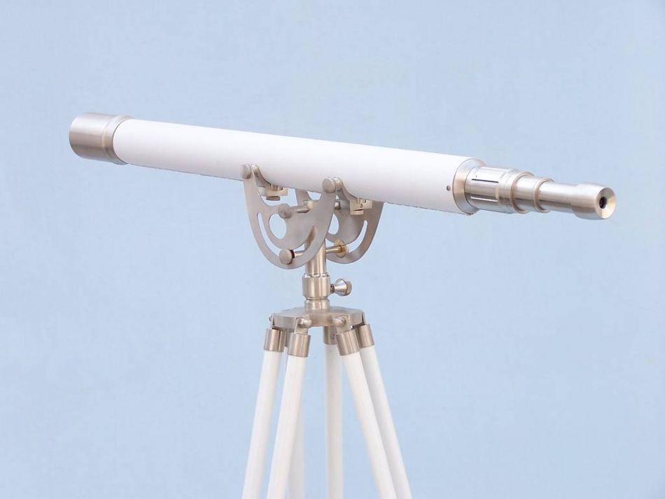 Floor Standing Brushed Nickel With White Leather Anchormaster Telescope 65""
