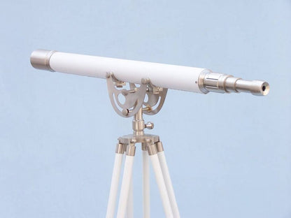 Floor Standing Brushed Nickel With White Leather Anchormaster Telescope 65""