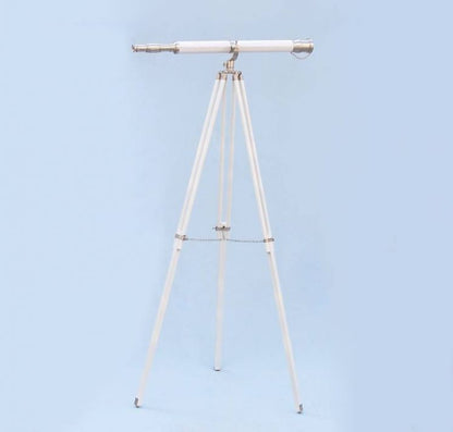 Floor Standing Brushed Nickel With White Leather Galileo Telescope 65""