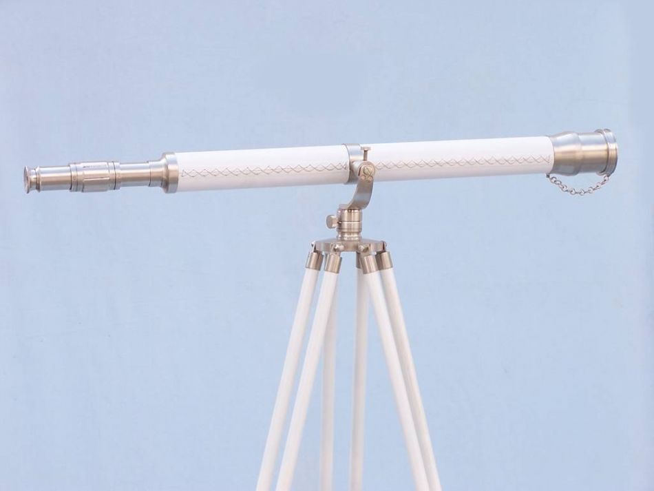 Floor Standing Brushed Nickel With White Leather Galileo Telescope 65""