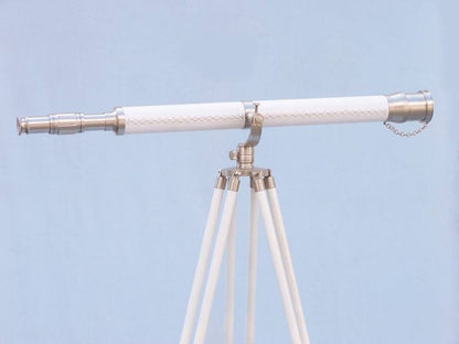 Floor Standing Brushed Nickel With White Leather Galileo Telescope 65""