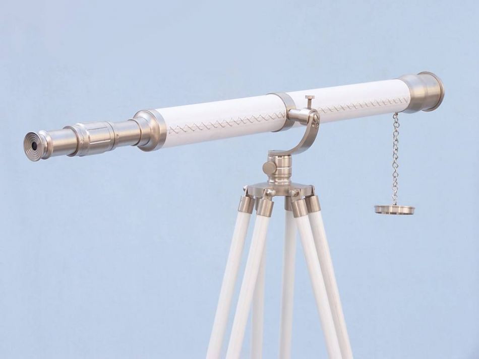 Floor Standing Brushed Nickel With White Leather Galileo Telescope 65""