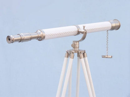 Floor Standing Brushed Nickel With White Leather Galileo Telescope 65""