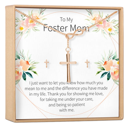 Foster Mom Cross Earring and Necklace  Jewelry Set