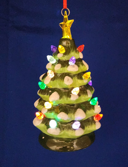 B/O Lighted Green Ceramic Tree Ornament
