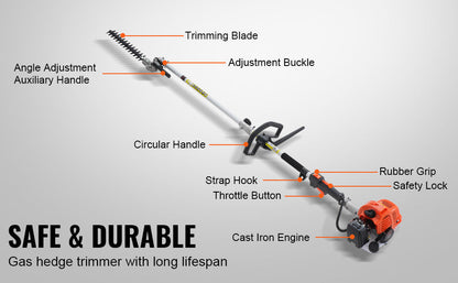 SucceBuy 33CC 6-in-1Multi-Functional Trimming Tools Gas Hedge Trimmer Weed Eater String TrimmerBrush Cutter Pole Saw Chainsaw