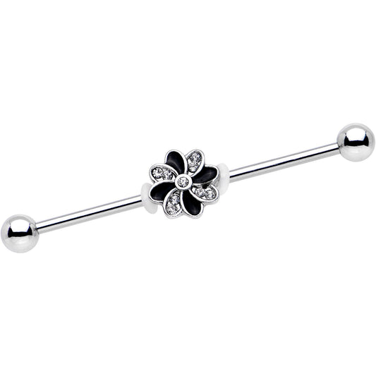 Clear Gem Pinwheel Flower Industrial Barbell 38mm