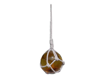 Amber Japanese Glass Ball With White Netting Christmas Ornament 2""