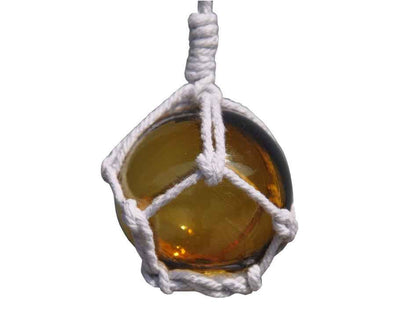 Amber Japanese Glass Ball With White Netting Christmas Ornament 2""