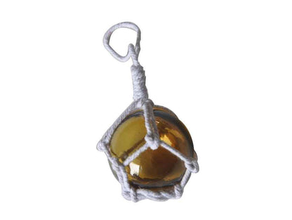 Amber Japanese Glass Ball With White Netting Christmas Ornament 2""