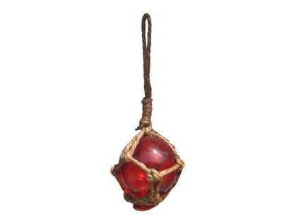 Red Japanese Glass Ball With Brown Netting Christmas Ornament 2""