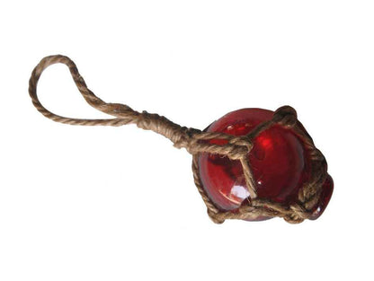 Red Japanese Glass Ball With Brown Netting Christmas Ornament 2""