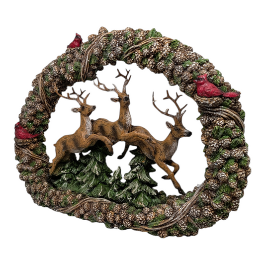 Leaping Deer in Wreath Figurine