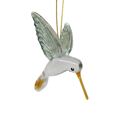 Egyptian Glass Hummingbird Ornament - Green with Yellow Beak