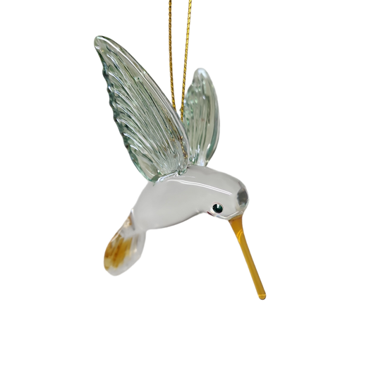 Egyptian Glass Hummingbird Ornament - Green with Yellow Beak