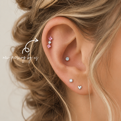Diamond Shaped Pink CZ Bar Threadless Labret Titanium Flat Back Earring
