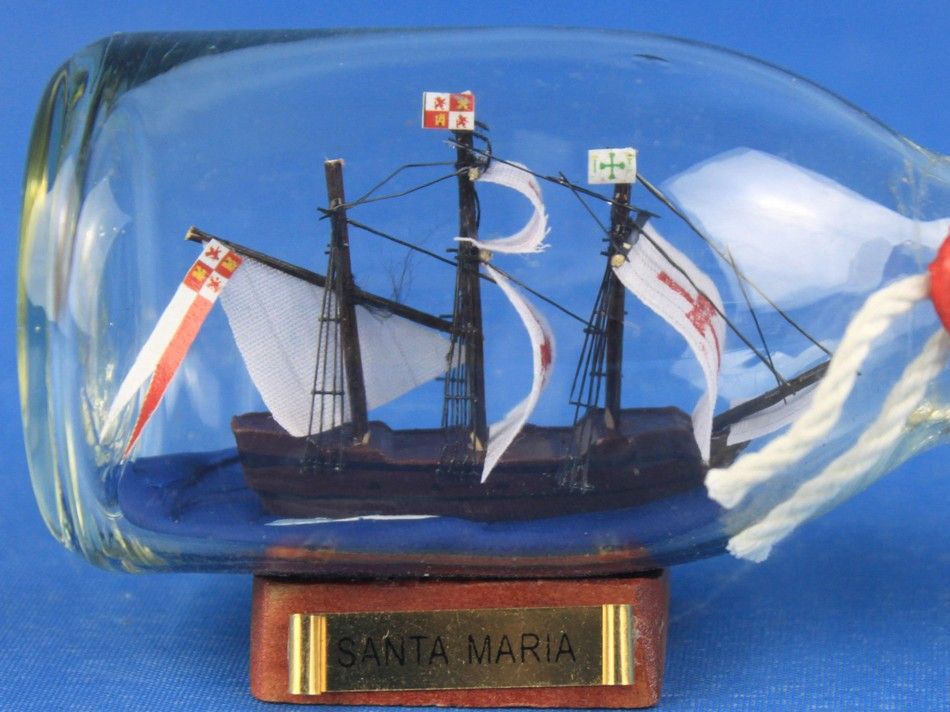 Santa Maria Model Ship in a Glass Bottle 5""