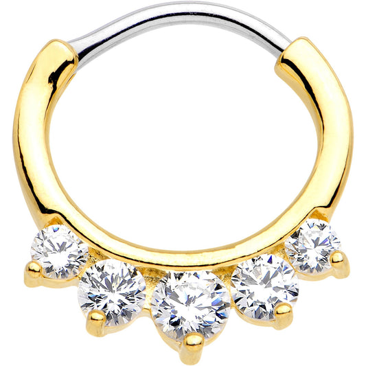 16G 5/16 Clear CZ Gem Gold Tone Quintet Fan Septum Clicker