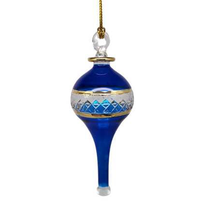 Lattice Glass Ornaments With Gold Accents - Blue Stretched Teardrop