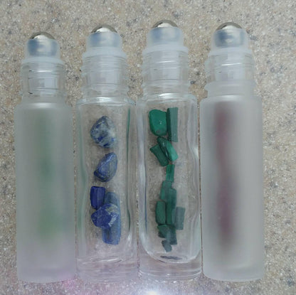 Gemstone roller bottle /Clear /Frosted /Gold lid /Rose Quartz /Green Aventurine /Garnet /Malachite /Citrine /Lapis Lazuli / Crystal roll on