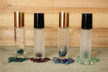 Gemstone roller bottle /Clear /Frosted /Gold lid /Rose Quartz /Green Aventurine /Garnet /Malachite /Citrine /Lapis Lazuli / Crystal roll on