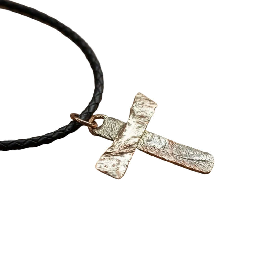 925 Silver Copper Hammer Forged Masculine Cross Necklace