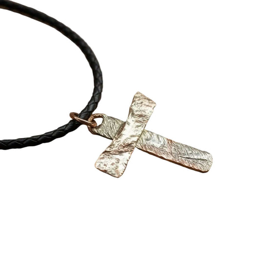 925 Silver Copper Hammer Forged Masculine Cross Necklace