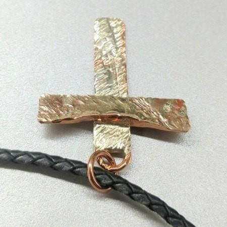 925 Silver Copper Hammer Forged Masculine Cross Necklace