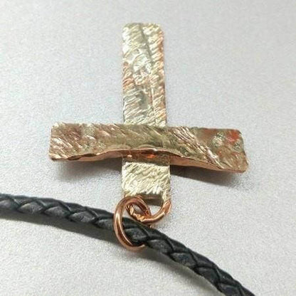 925 Silver Copper Hammer Forged Masculine Cross Necklace