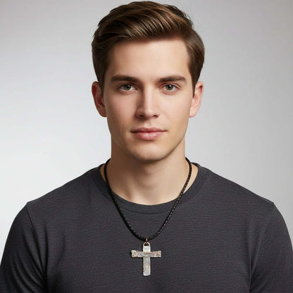 925 Silver Copper Hammer Forged Masculine Cross Necklace