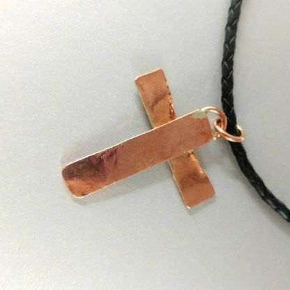 925 Silver Copper Hammer Forged Masculine Cross Necklace