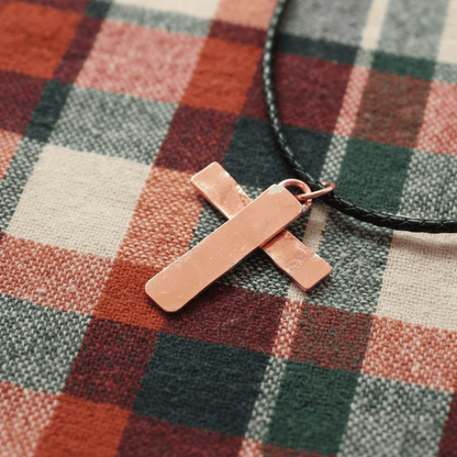 925 Silver Copper Hammer Forged Masculine Cross Necklace