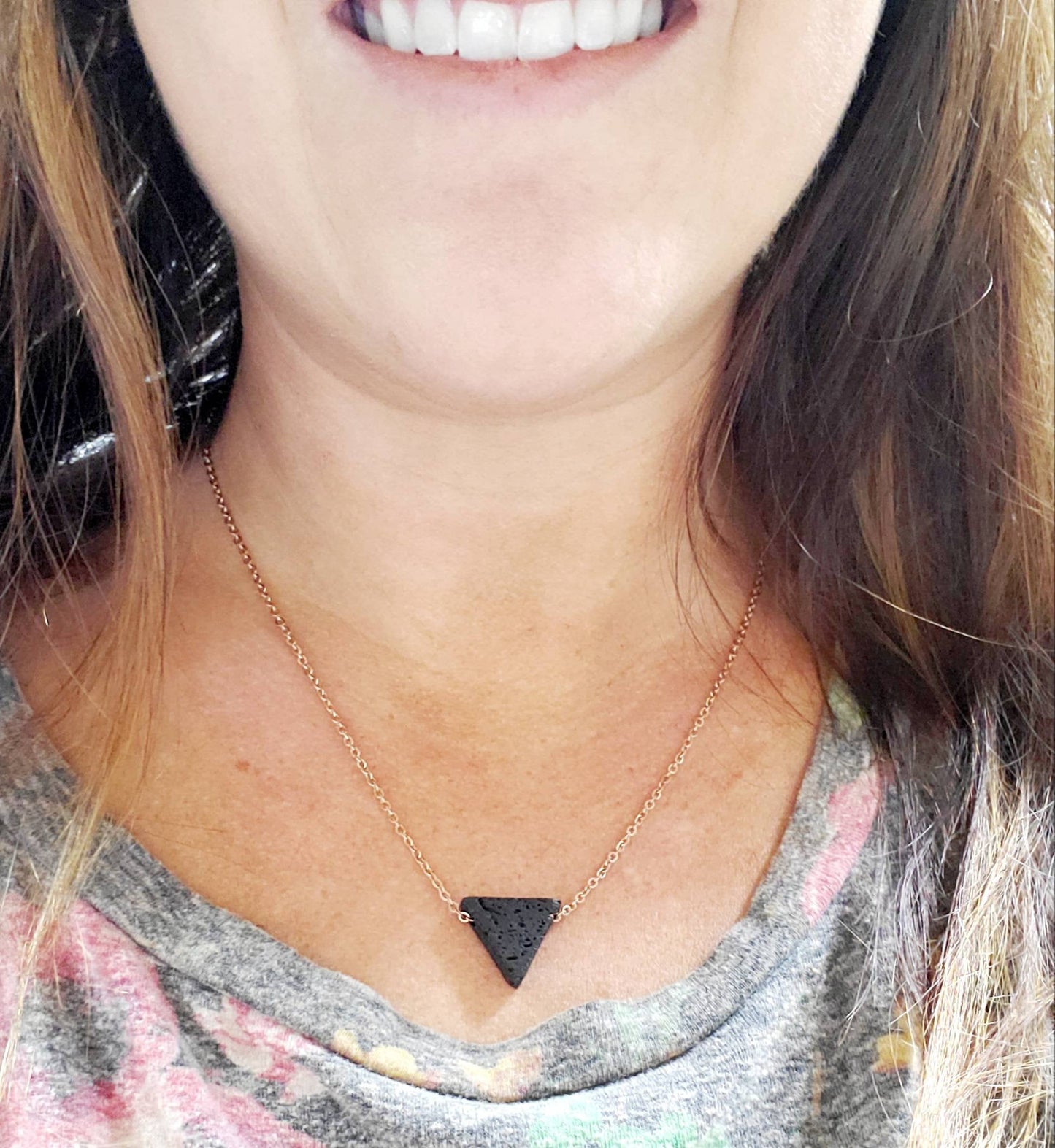 Essential Oil Diffusing Necklace | Simple Aromatherapy Anxiety | Gifts for her | Minimalist Jewelry | Triangle Lava Stone Rose Gold Silver